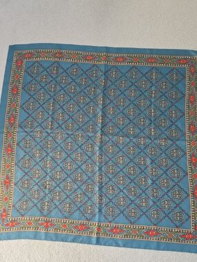 Tory Burch Blue Logo-Pattern Silk Scarf 36x36